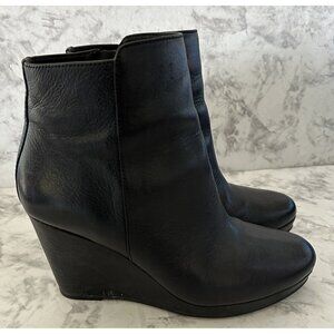 Via Spiga Leather Ankle Boots Womens 9.5 Black Wedge‎ 3.5” Booties